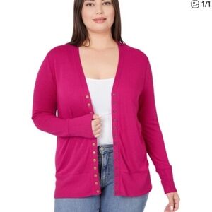 Zenana Outfitters Fuchsia Snap-Front Cardigan